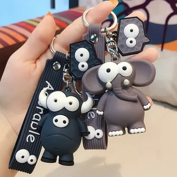 

New Fashion Cute Funny Cartoon Keychain Long-Nosed Elephant And Cow With Big EyesKey Keychains Creative Bag Car Pendant Keyring