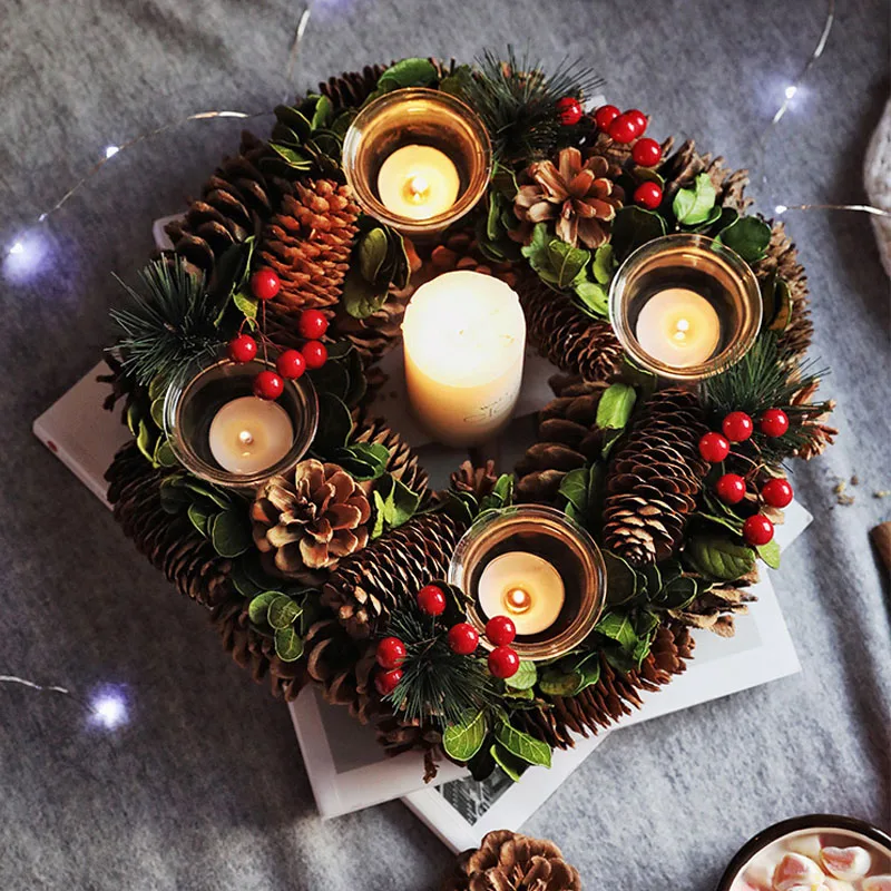 Rustic Decor Wreath Home Candle Holder Christmas Centerpiece Table Decor Natal Christmas Candle Rin