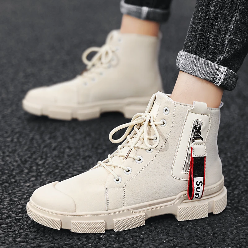 

VastWave Pig Suede Winter Men Casual Shoes Webbing Zipper Soldier Ankle Boots for Men Work Shoe Warm Man Military Snow Boots