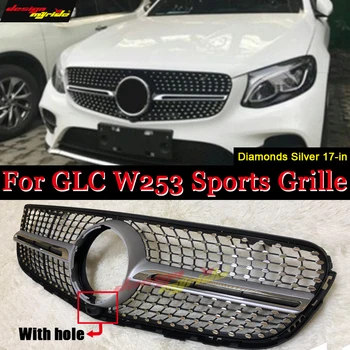 

For MercedesMB W253 Diamond Front Grills Without Sign ABS Silver GLC-class GLC250 GLC350 GLC400 Front Grille With Camera 2017-in