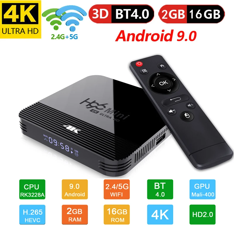 Android 9,0 Smart tv Box H96 мини 2 Гб 16 Гб медиаплеер четырехъядерный 5G Wifi 4K BT Google плеер Youtube Netflix телеприставка 1GB8G