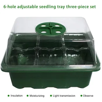 

6 Holes Seedling Tray Dome Greenhouse Growth Tray Grower Seed Tray With Thermostat Cover Konren Humidity Adjustable Plant