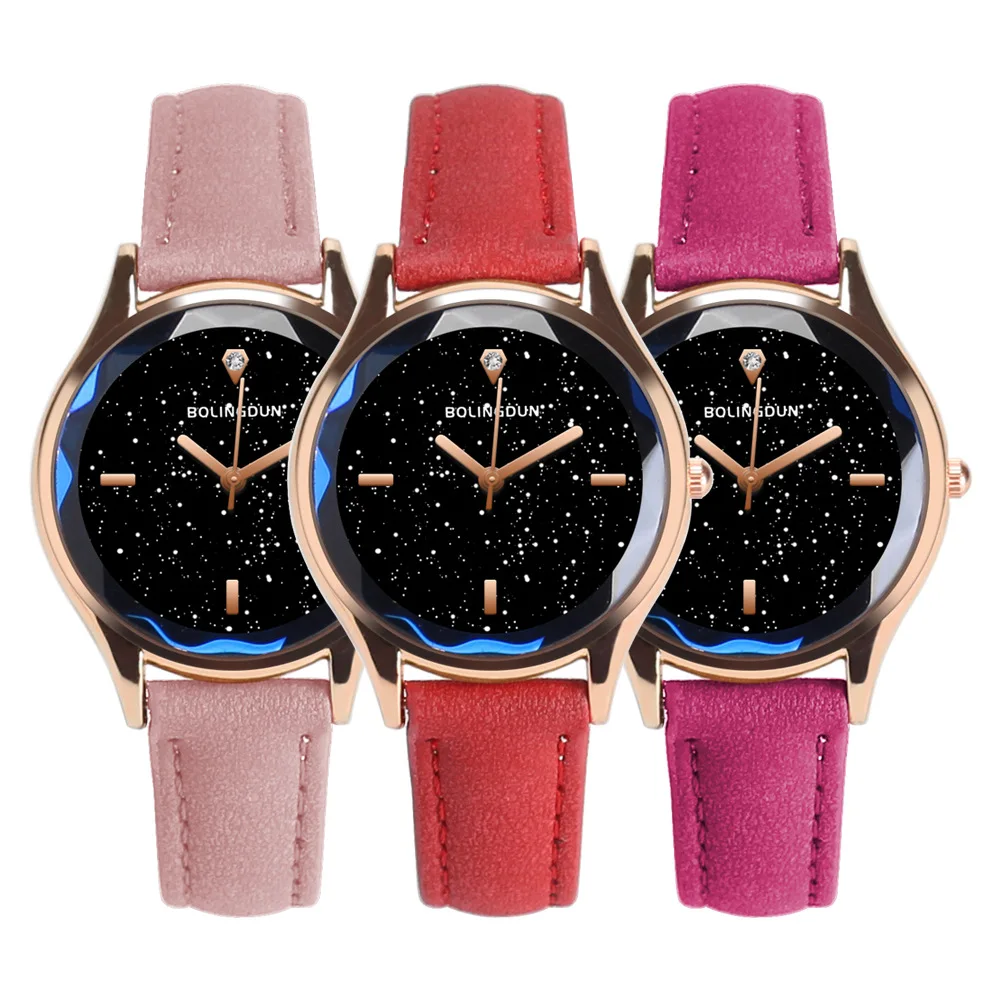 

Bolong Stars Watch 3 Article Nail Diamond Set Rose Gold Belt Watch Women's Students Fashion Watch Casual