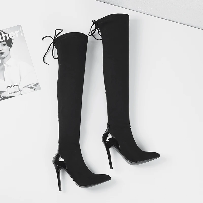 TXCNMB Band Designer Women Over The Knee High Boots Pointed Toe Boots Women Long High Heel Boots Black Apricot Red Wine