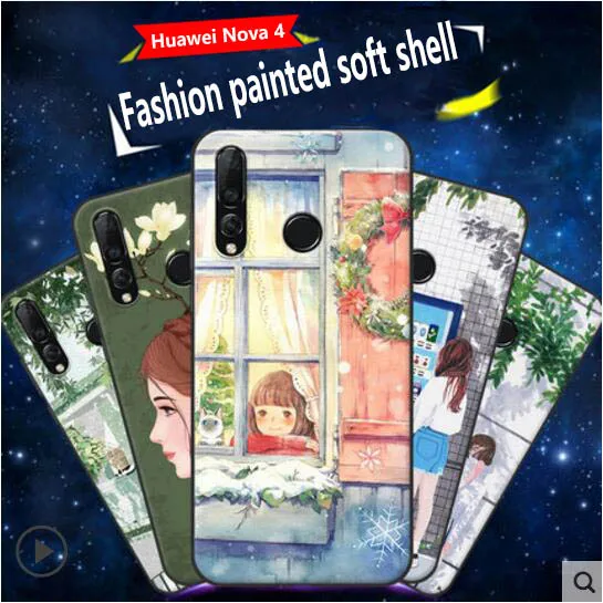 For Huawei Nova 4 4e P30 Lite phone case cartoon anime girl coloured drawing all-inclusive anti-fall scrub soft shell |