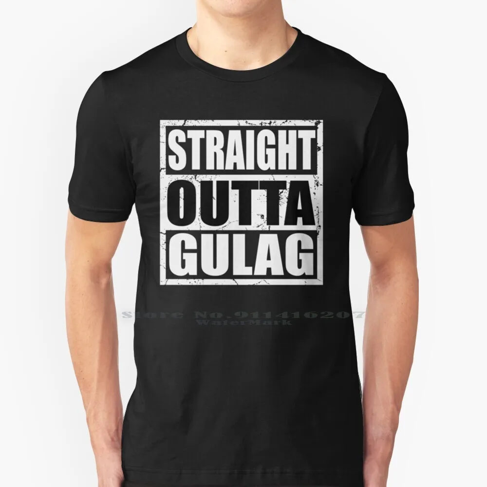 T-Shirt T-Shirt Straight Out Gulag T-Shirt 100% Puro Cotone Straight Out The Gulag Warzone Straight Out Russia Prison Us Usa Game