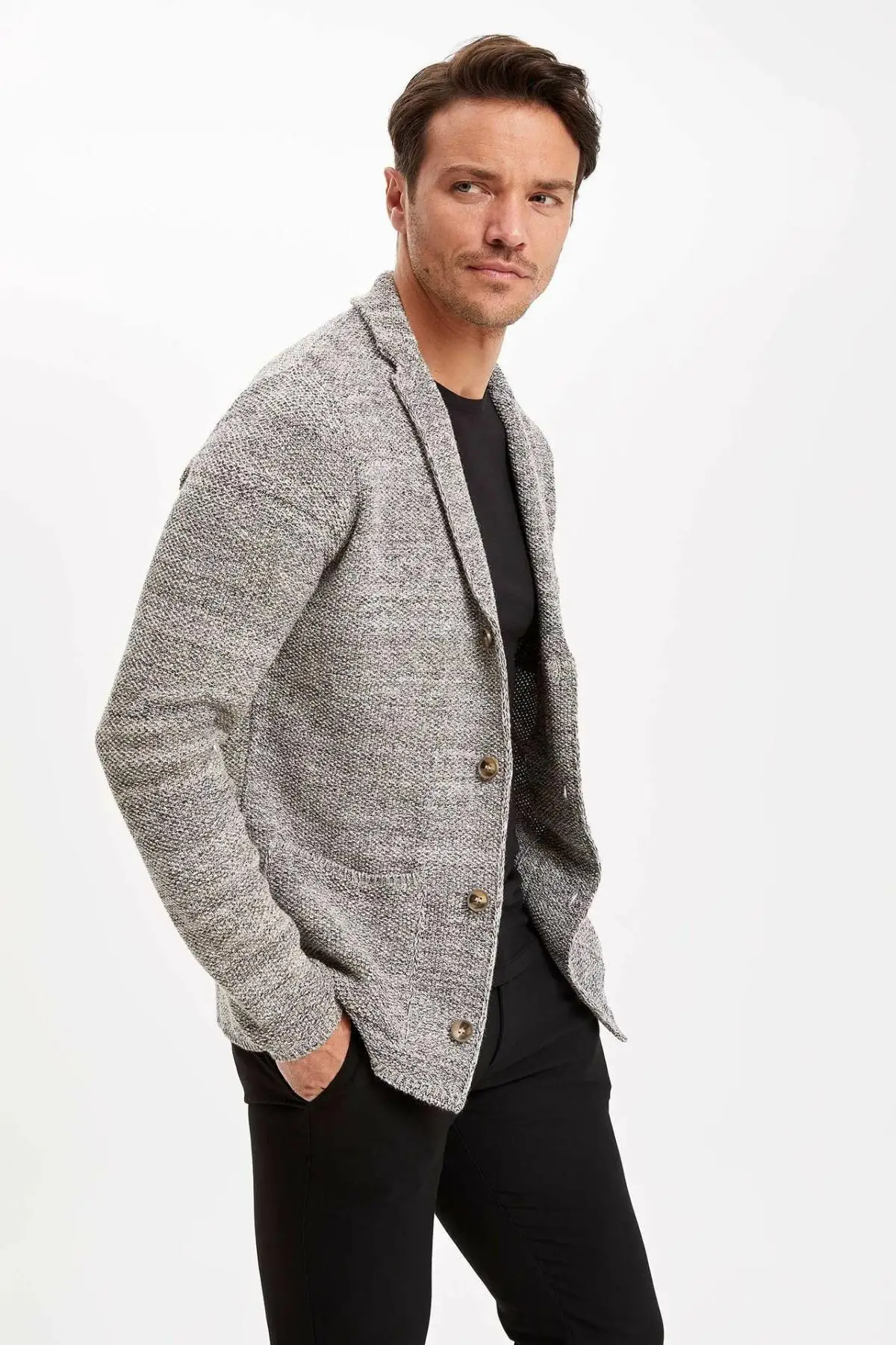 

DeFacto Man Fashion Lapel Pure Color Cardigans Casual Simple Joker Button High Quality Cardigans New -L1512AZ19AU