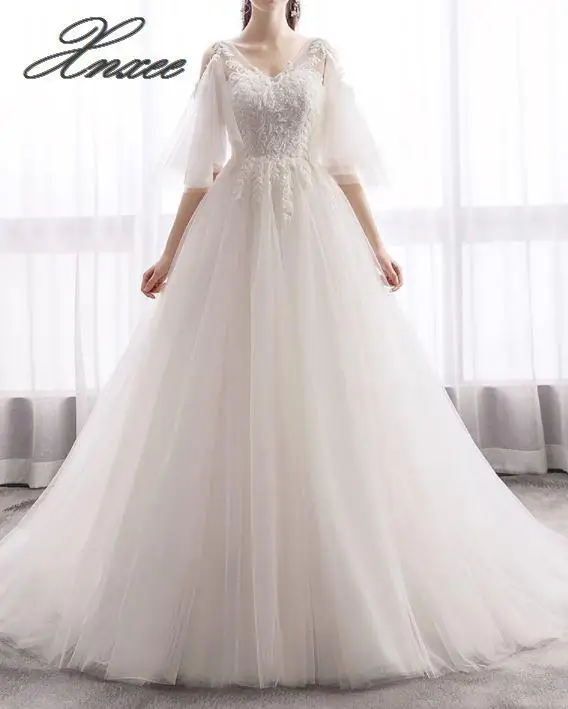 Xnxee новое французское ретро Тонкое простое платье с v-образным вырезом vestido de novia - Цвет: White 1 (Qidi)