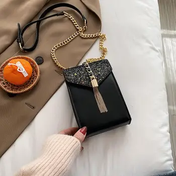 

Fashion chain bag 2020 autumn and winter new messenger bag mini mobile phone bag lady bag shoulder bag sequin messenger bag