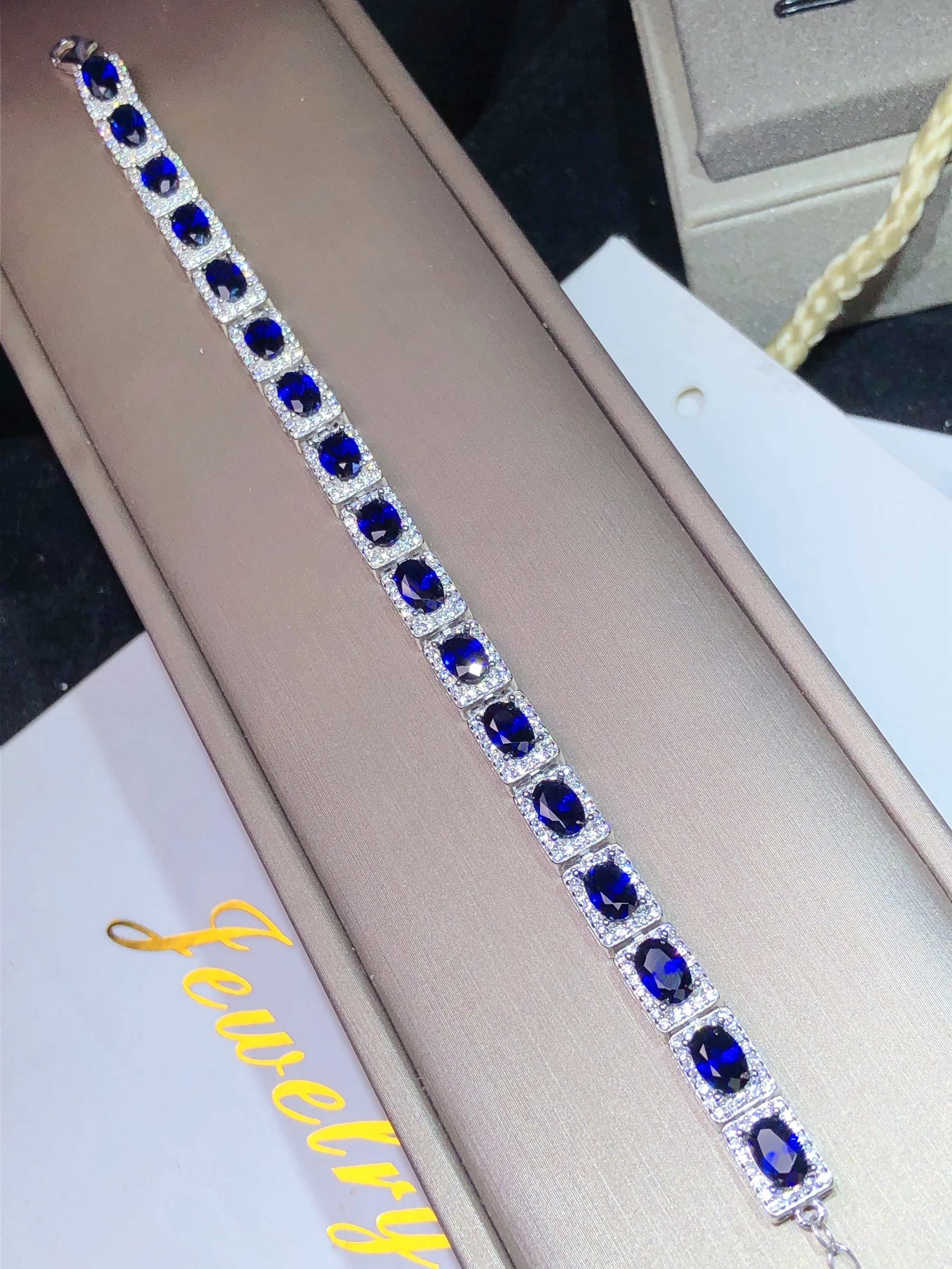 

luxury new style blue Sapphire bracelet for women silver jewelry natural gem thicker silver chain birthday gift birthstone