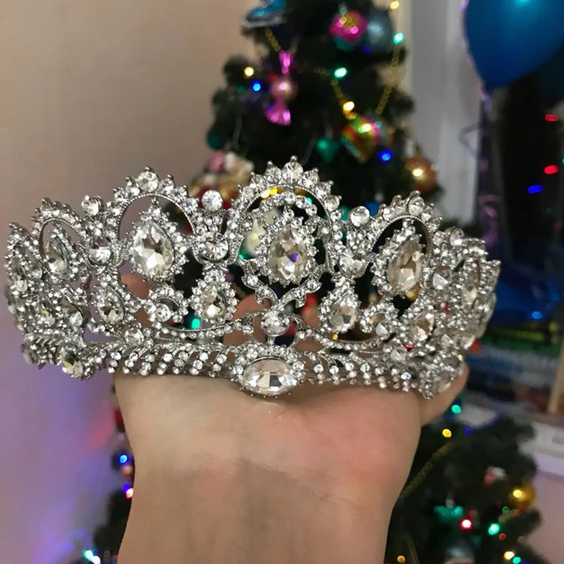 Свадебная тиара, большая Хрустальная Королевская корона, свадебные аксессуары для волос, диадема, головная повязка, пышные украшения для волос, головной убор
