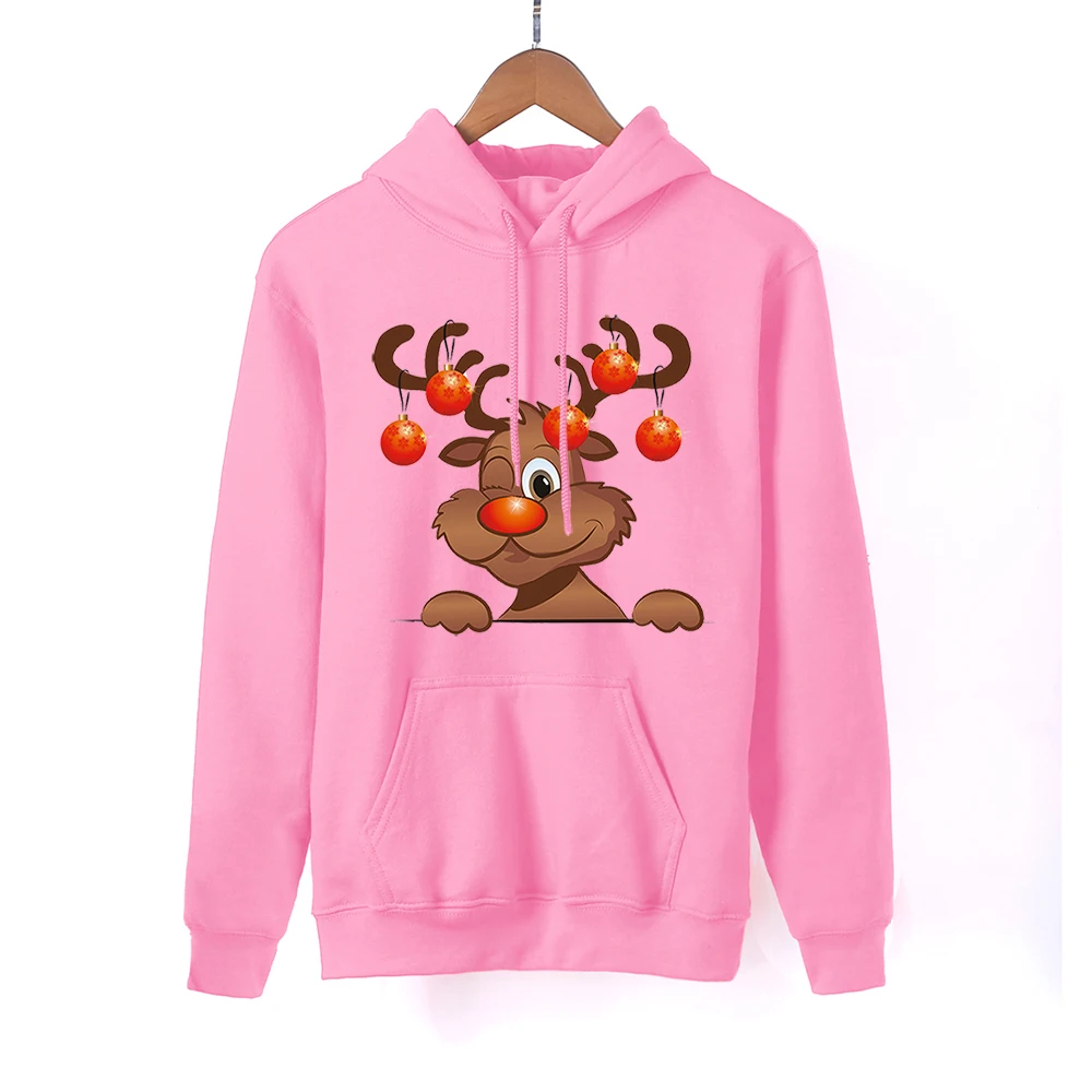 Women Hoodie Christmas Funny Spring Autumn Pullover Hooded Sweatshirt Santa And Rudolph Pullovers Hoody Female Hoody Sportswear