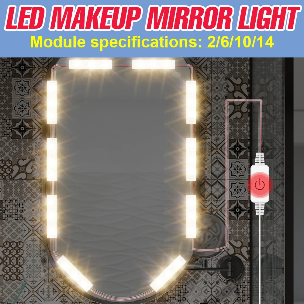 

Hollywood Vanity Mirror Light USB 5V Wall Lamps Dimmable LED Cosmetic Lights 2 6 10 14 kit LED Makeup Lamp For Indoor Decoration