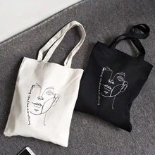 Сумки-тоут для женщин, многоразовые, с принтом лица, на плечо, сумки для покупок, унисекс, модные, дорожные, холщовые сумки