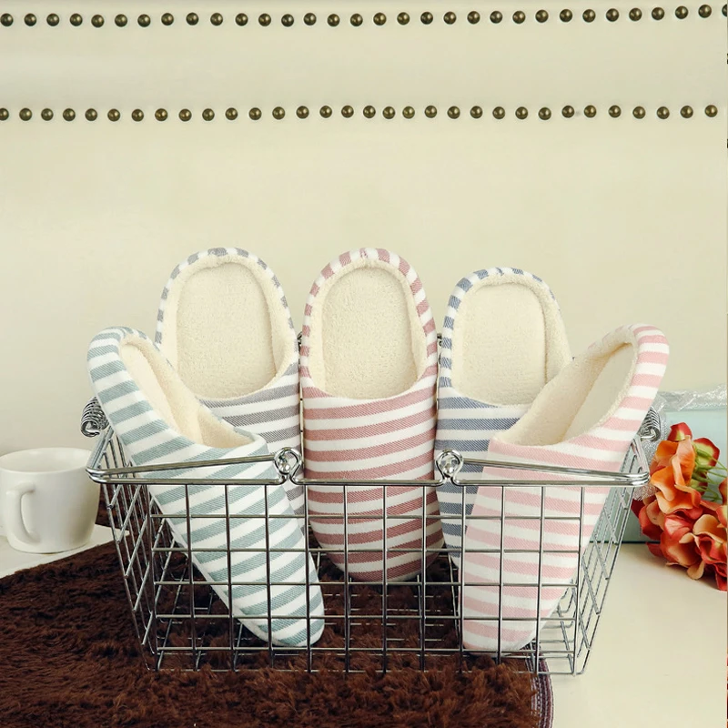 Winter Striped Soft Bottom Home Cotton Slippers Warm Shoes Women Indoor Floor Slipper Nonslip Shoes For Bedroom