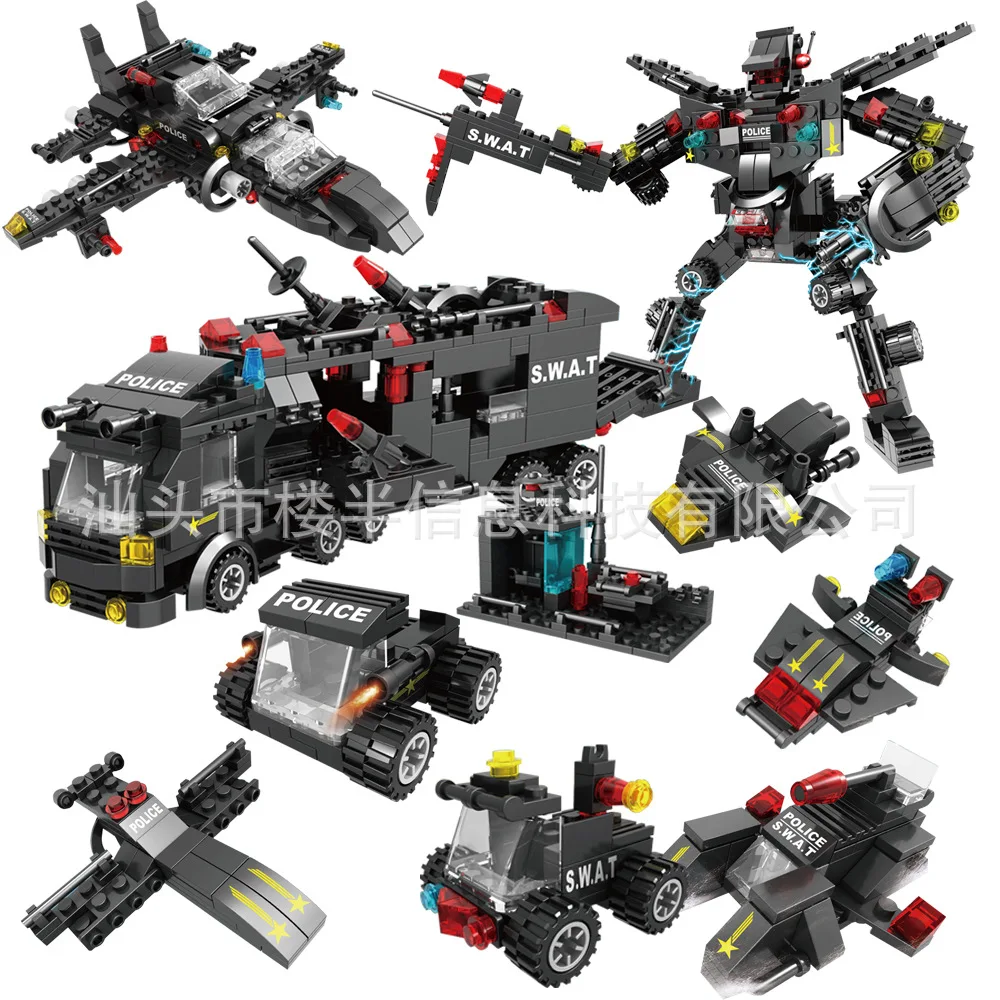 

City Police Military SWAT Pioneer 8-in-3 Children'S Educational Assembled Small Particles Building Blocks diy enlighten Toy