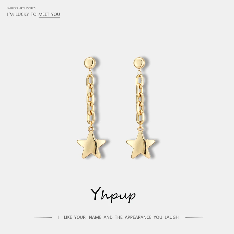 

Yhpup Trendy Minimalist CCB Gold Long Chain Dangle Earrings Star Plated Gold Brincos Metalic Earrings Women Party S925 Jewelry