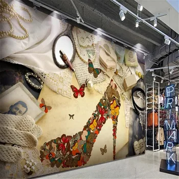 

milofi custom large wallpaper mural retro nostalgic shoe store high heels tooling background wall decoration painting