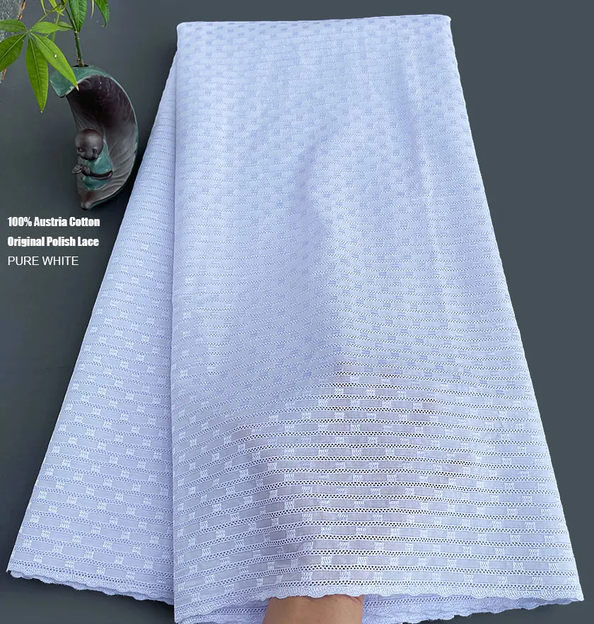 Pure White Neat Eyelet Embroidered African Polished Lace Original Austria Cotton 100% Swiss Voile Couple Fabric 5 yards Soft