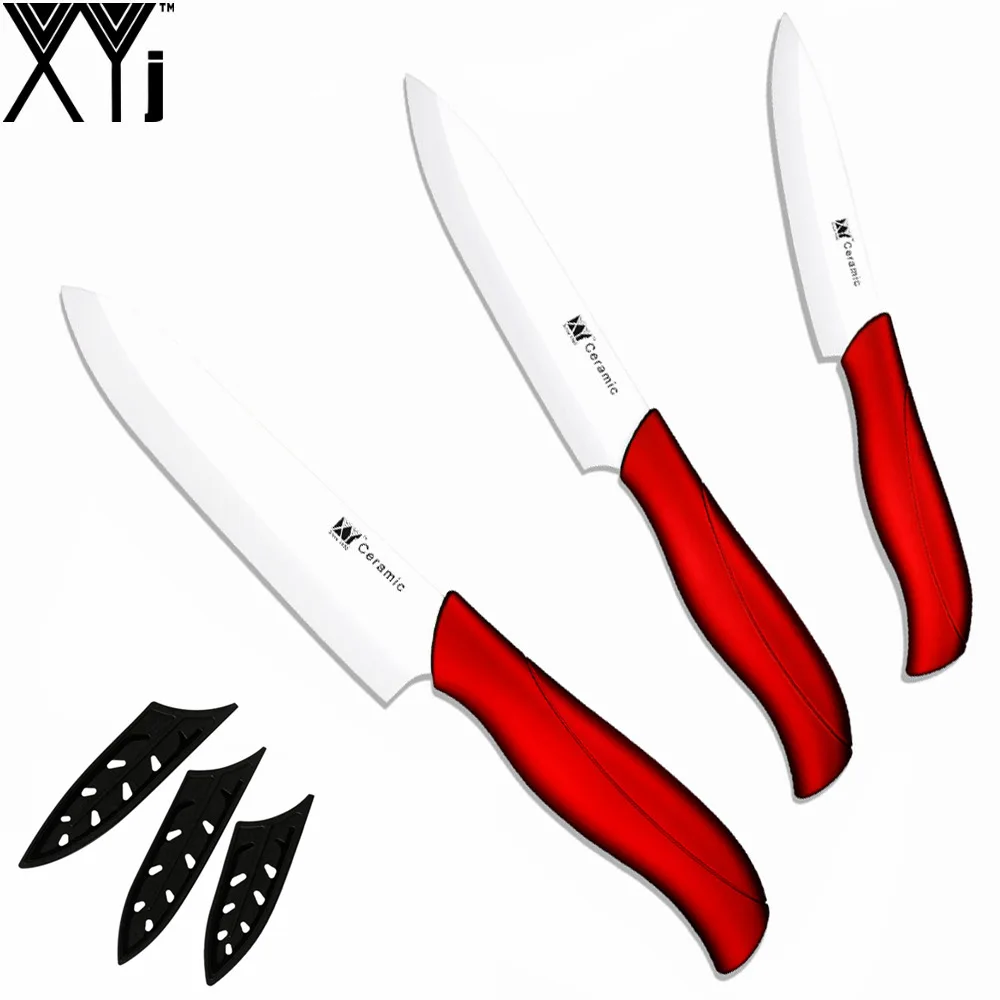 XYJ кухонные ножи, керамические ножи " 4" " дюймов, нож для нарезки овощей, набор из 3 предметов, белый, черный, лезвие, керамический нож для приготовления пищи - Цвет: White knife set