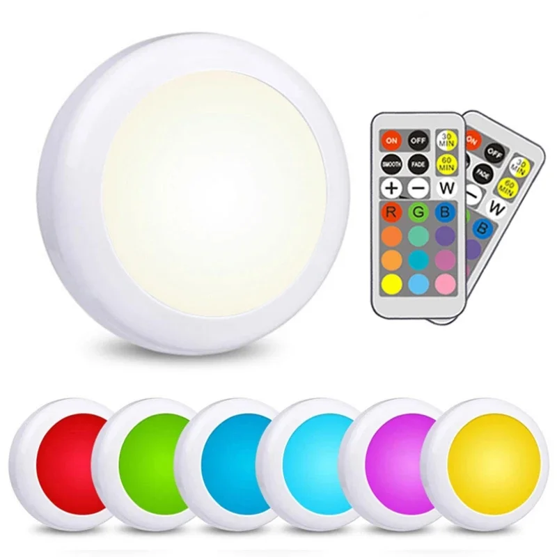 

LED Under Cabinet Light RGB 13 Colors Touch Dimmable Night Puck Lamp Stair Hallway Kitchen Cupboard Wardrobe Wireless Lights