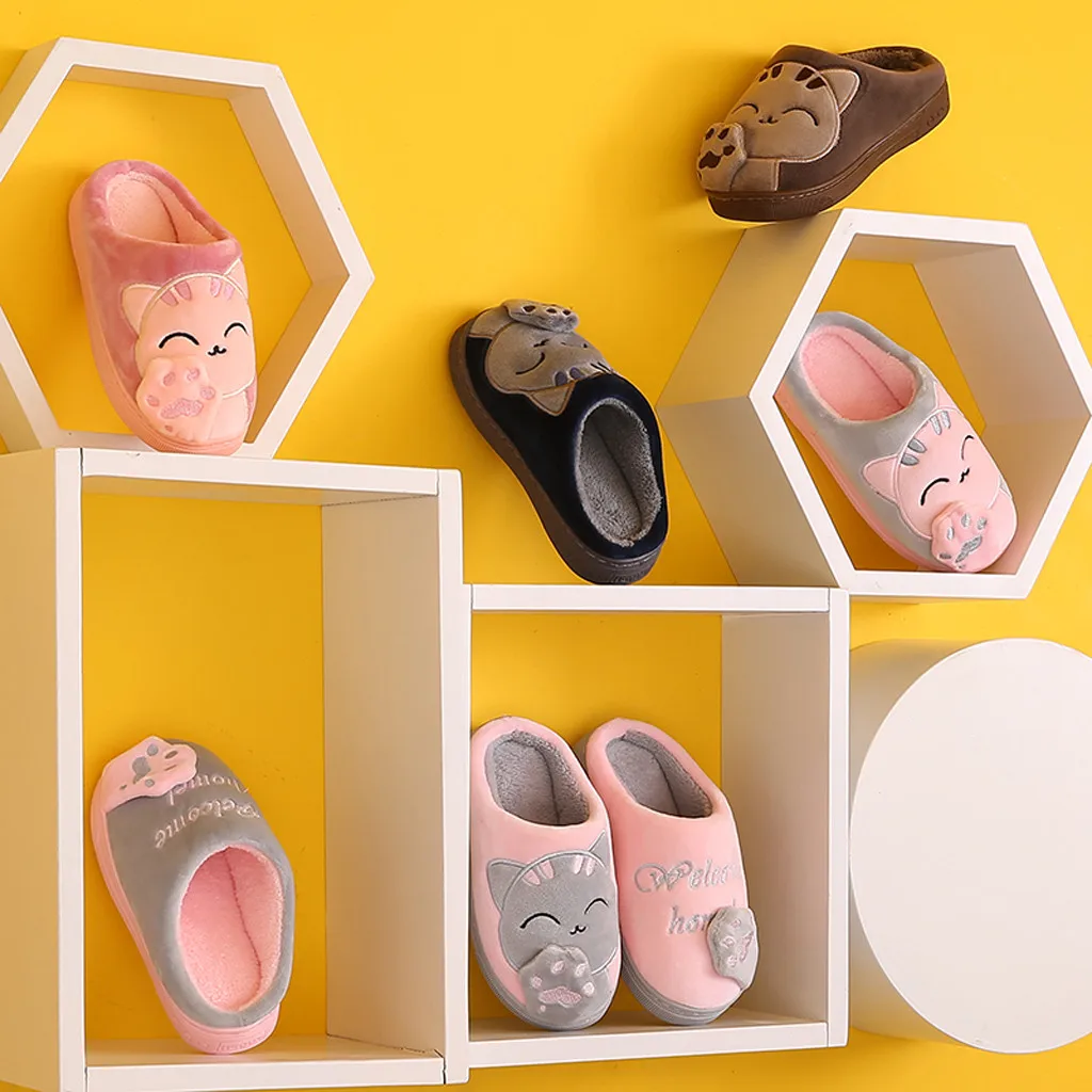 Kids baby slippers shoes Boys Girls Winter Cartoon Cat Non-slip flat heels Home Indoors Shoes non slip baby slippers тапочки