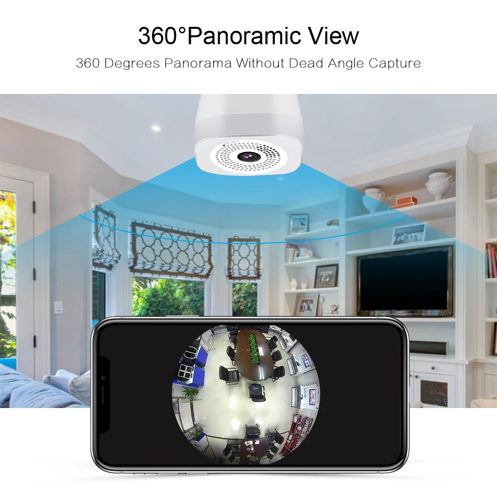 1080P 360 ° панорамная Wifi IP камера 3MP 5MP HD светодиодный светильник лампа домашняя беспроводная 1080P Аудио видео CCTV камера видеонаблюдения