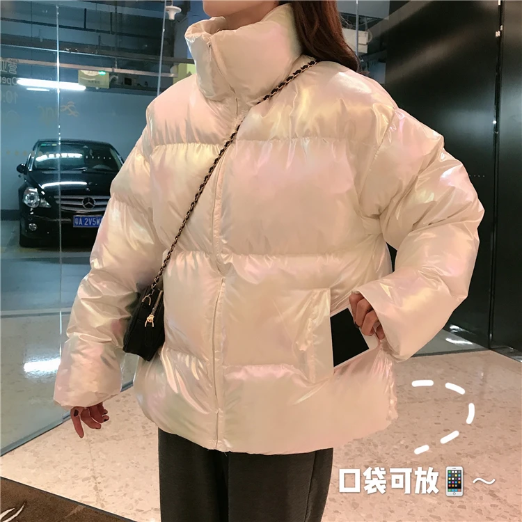 Woherb осень зима пуховик для женщин Harajuku парки со стоячим воротником корейский голографический ватник пальто для девочек свободные ватные куртки