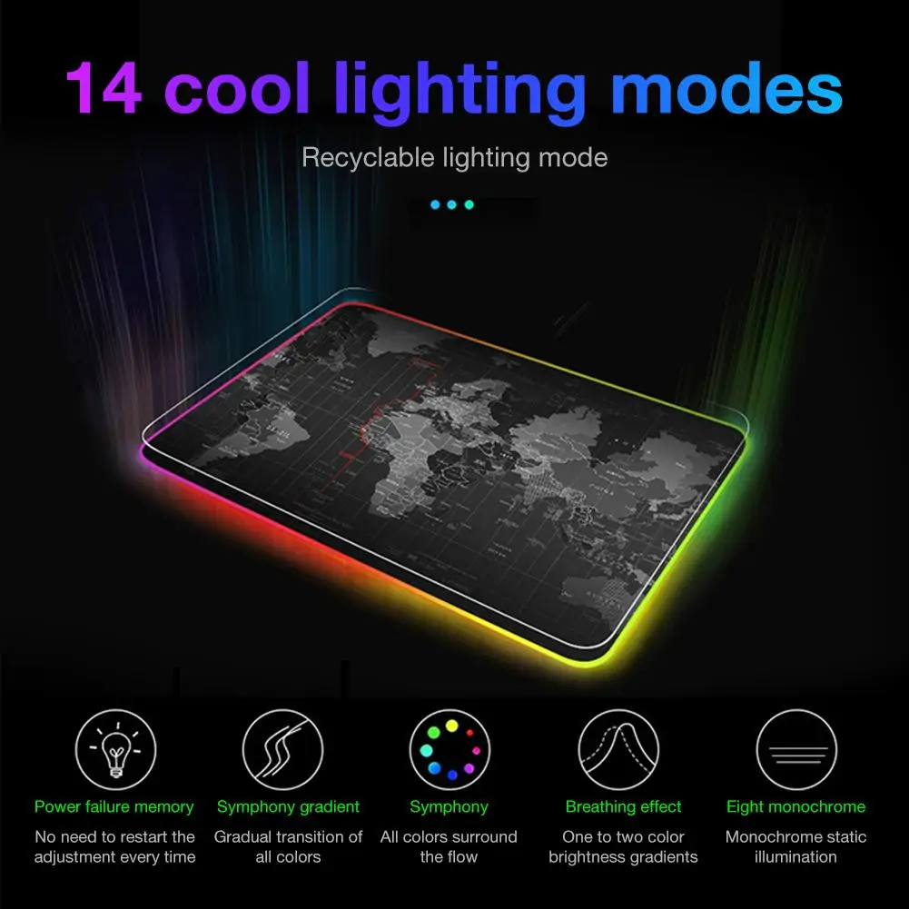 Светящийся игровой коврик для мыши светодиодная подсветка Карта мира RGB