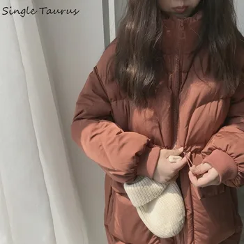 

2019 Winter Korean Loose Coat Women Thickened Keep Warm Large Pocket Causal Womens Winter Coat Elastic Waist Chamarras De Mujer