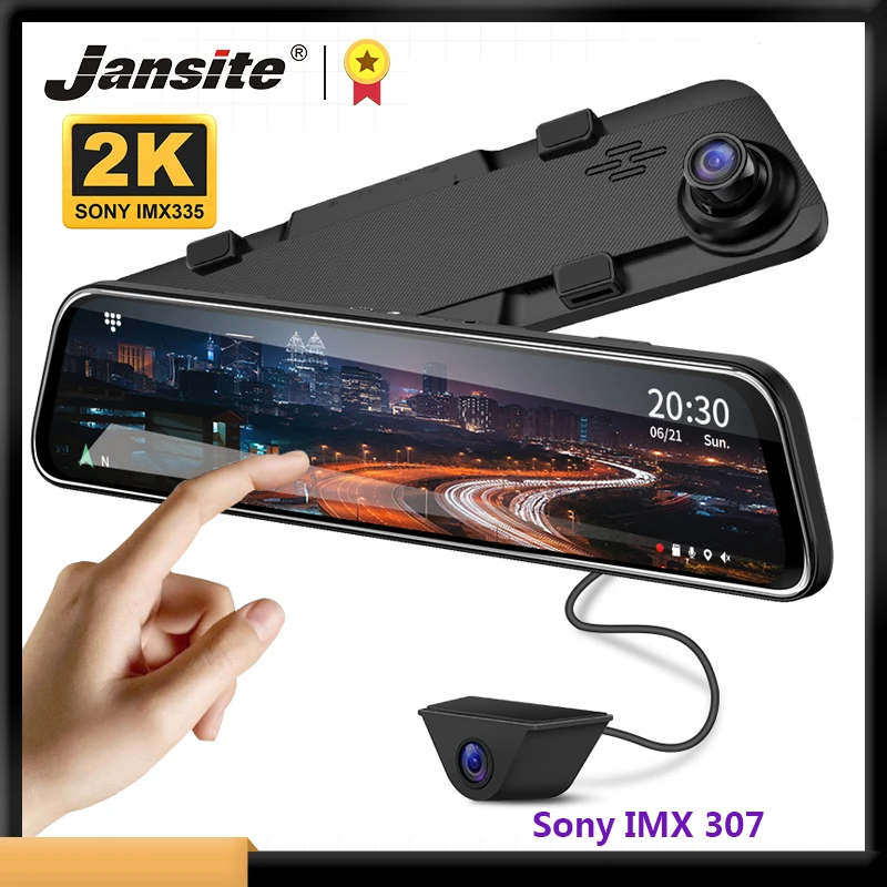 

Jansite 12" Car DVR Touch Screen stream media Dash cam Super Night Vision Time-lapse video Recorder Rear camera