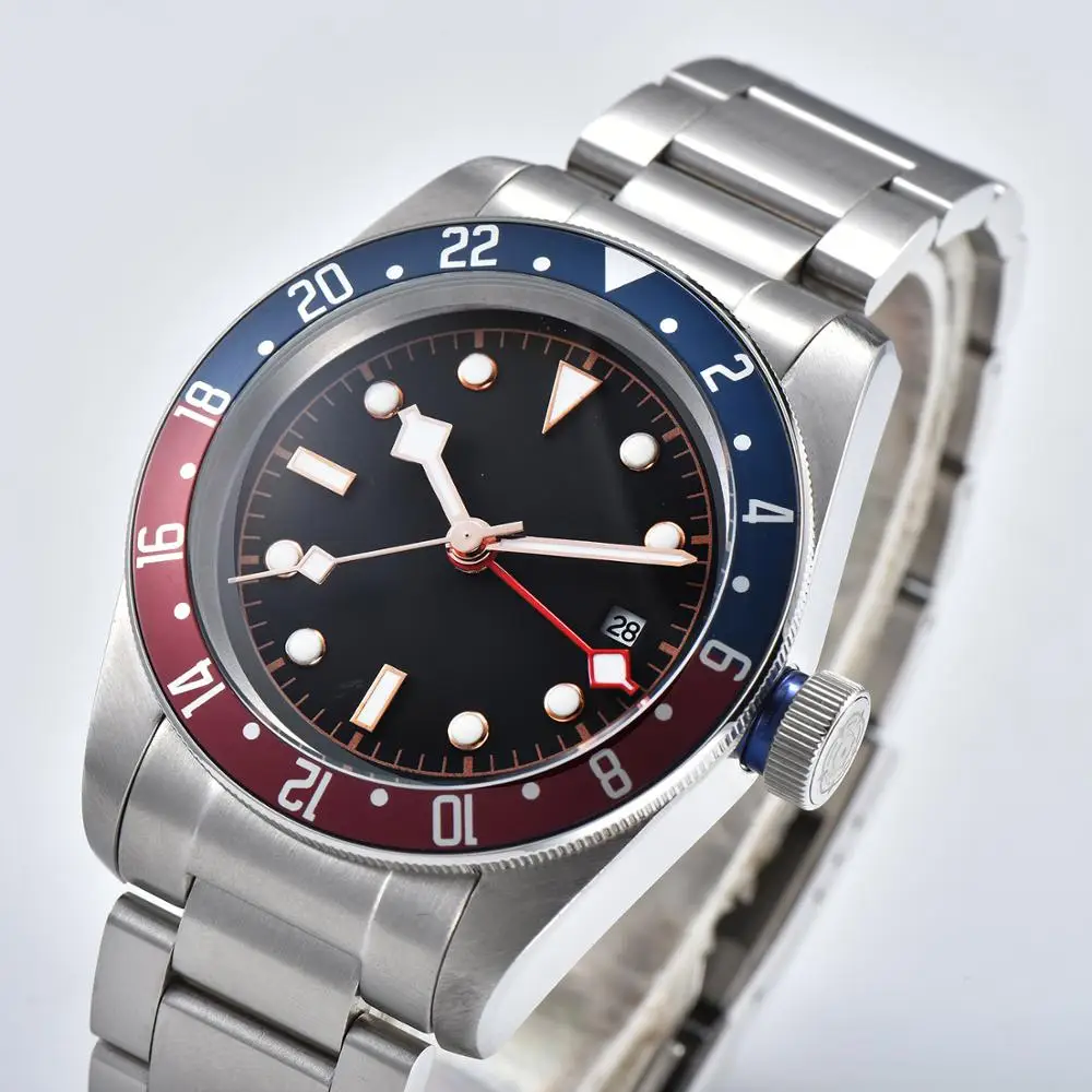 Красный Автоматические GMT мужские часы 41 мм 316L чехол из нержавеющей стали черный стерильный циферблат Дата 01 - Цвет: Красный