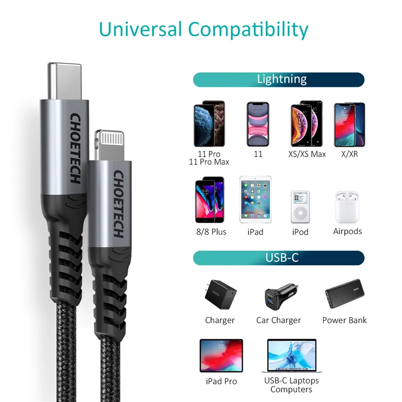 CHOETECH MFi USB C к Lightning Кабель для iPhone 11 Pro X XS Max 3A 1,2 м кабель передачи данных для быстрой зарядки для iPhone 8 7 USB зарядный шнур