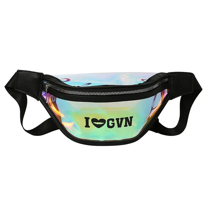 

Women Transparent Laser Waist Pack, Adjustable Dumpling Shaped Letter Chest Bag Wild Style Zipper Crossbody
