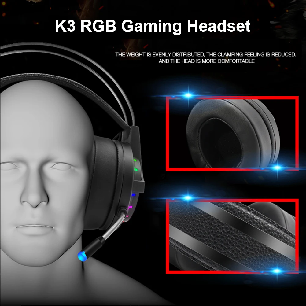 K3 3 5mm USB 7 1 Wired Gaming Headphone RGB Lighting Audio Over Ear Headset with Microphone for Computer PC