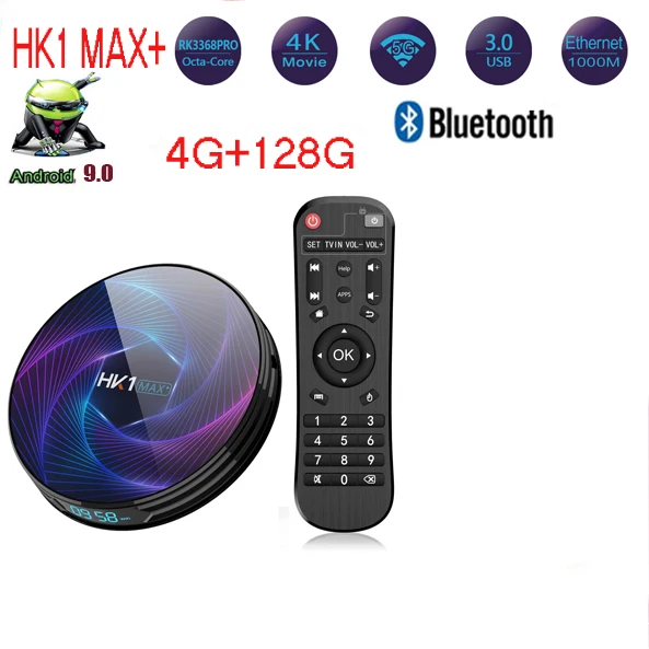 4G 128G 10 шт./лот HK1 Max Plus RK3368PRO Android 9,0 ТВ приставка 4 Гб 64 Гб 4 к Google Youtube Netflix приставка HK1Max Smart tv приставка - Цвет: 4G 128G