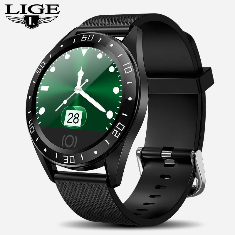 LIGE New Smart Watch Men LED Color Screen Heart Rate Blood Pressure Monitor Multi-Function Sport IP68 Waterproof Smartwatch - Цвет: black