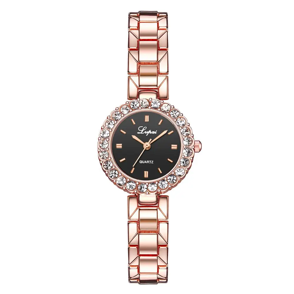 Rose Black Lvpai роскошные 2 шт набор часы женские Розовое золото сверло бралет часы ювелирные изделия женские часы повседневные кварцевые наручные часы - Цвет: Rose Black