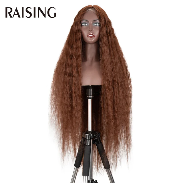 Raising Wholesale Deep Wave Lace Wig Synthetic Curly Hair Scalp Wigs For Black Women Ombre Cheap Long Hair Wigs Pre-plucked 40in C33