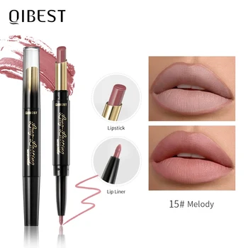 QIBEST 2 In 1 Matte Lipstick Lip Liner Nude Lipliner Makeup Waterproof Lipstick Pen Long Lasting Lip Pencil Makeup Lips Cosmetic 1