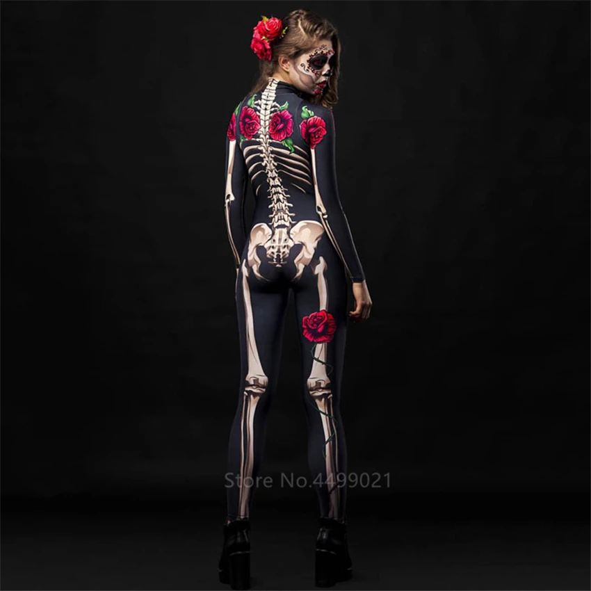 Purim Rose Skull Adult Kids Horror Costume Halloween Dress Cosplay Jumpsuit Carnival Party Girl Jumpsuit Day of The Dead