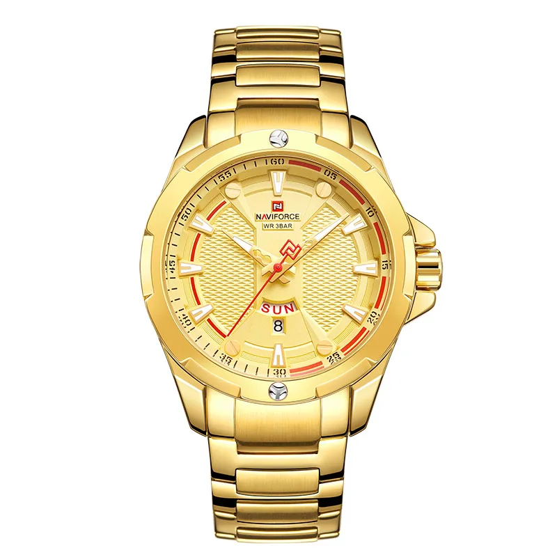 Gold Топ NAVIFORCE мужские часы брендовые Роскошные Модные Кварцевые водонепроницаемые мужские часы спортивные мужские военные наручные часы Relogio Masculino - Цвет: Gold