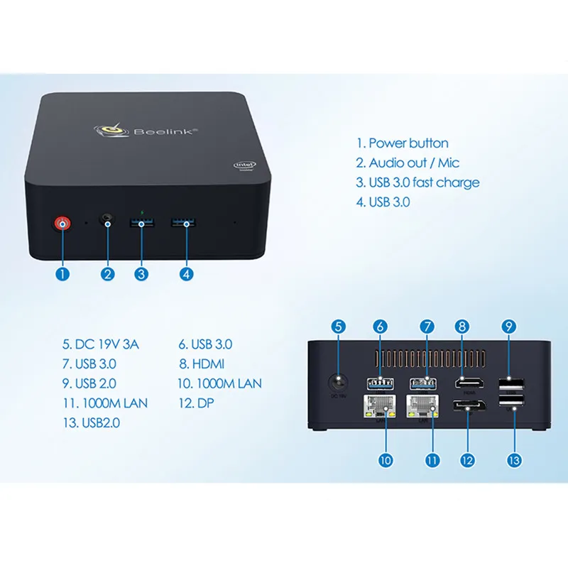 Мини ПК Beelink L55 i3 5005U Windows 10 8 Гб DDR3L 256 ГБ 512 SSD 2 4 + 5 ГГц двойной Wi Fi BT4.0 мини HDMI DP быстрая