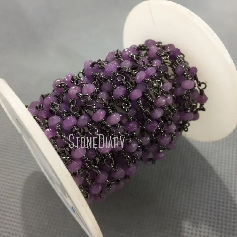 

RC5015 3x4mm Plumbum Black Color Plated Faceted Rondelle Beads Purple Jades Rosary Chain