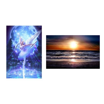 

2 Set Full DIY 5D Diamond Painting Sea Turtle Cross Stitch Diamond Embroidery Seaside Sunset & Dancing Angel