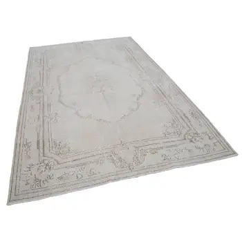 

205x309 Cm Beige Handmade English Vintage Area Rug-7x10 Ft