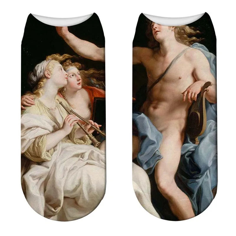 Мода картина маслом 3D печатных забавные женские носки Мона Лис хлопковые