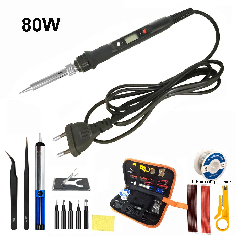 Soldering iron kit temperature adjustable 220V 60W 80W soldering tool ceramic heater soldering iron head desoldering pump