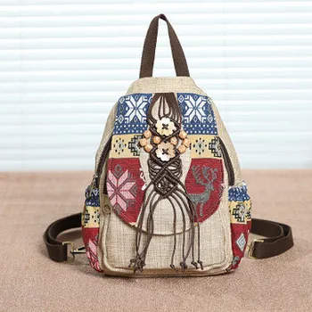 

Hot vintage string appliques women traveller backpack!Nice prints lady casual zipper&hasp backrack Top Versatile canvas backruck