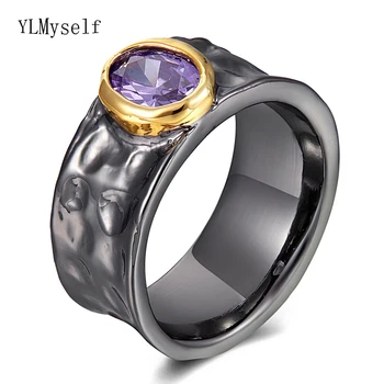 

Circle Vintage Black Finger Ring Women's Jewelry Purple Crsytal Female Accessories Copper Rings Jewellery